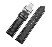 Générique YGUKOJ 18/20 / 21/23/22mm 24mm Fibre de carbone Feuille de Cuisine Cuir Strap Hommes Femmes Sport Sport Bracelet en acier inoxydable Boucle en acier inoxydable(Black White 03,24mm)