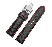 Générique YGUKOJ 18/20 / 21/23/22mm 24mm Fibre de carbone Feuille de Cuisine Cuir Strap Hommes Femmes Sport Sport Bracelet en acier inoxydable Boucle en acier inoxydable(Black Red 03,23mm)