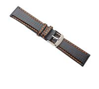 Générique YGUKOJ 18mm 20mm 21mm 22mm 23mm 23mm Couture orange durable Fibre de carbone Mens noir Cuir véritable avec bracelet de garde d'argent fermoir(Black with white,21mm)