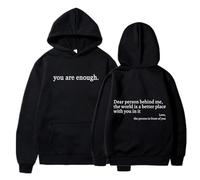 Générique You are Enough Hoodie, Dear Person Behind Me Hoodie, Casual Graphic Letter Print Sleeve Hoodie Gift (Black Hoodie,M)
