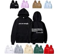 Générique You are Enough Hoodie, Dear Person Behind Me Sweatshirt, Casual Graphic Letter Print Sleeve Hoodies for Men Women (Black,M)