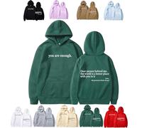 Générique You are Enough Hoodie, Dear Person Behind Me Sweatshirt, Casual Graphic Letter Print Sleeve Hoodies for Men Women (Green,M)