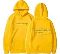Générique You are Enough Hoodie,Drawstring Hooded Sweatshirt,Long Sleeve Pullover Tops,Super Soft Plain Hoodie with Pocket Unisex (Yellow,M)