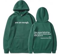 Générique You are Enough Hoodie,Drawstring Hooded Sweatshirt,Long Sleeve Pullover Tops,Super Soft Plain Hoodie with Pocket Unisex (Green,5TG)