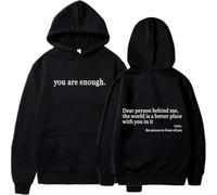 Générique You are Enough Hoodie,Drawstring Hooded Sweatshirt,Long Sleeve Pullover Tops,Super Soft Plain Hoodie with Pocket Unisex (Black,S)