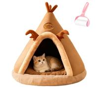Générique Yurt Elk Christmas Dogs Beds,Comfortable Plush Triangle Pet Teepee with Cushion,Cute Winter Indoor Soft Warm Washable Enclosed Cat Cave Bed for Cat and Dog