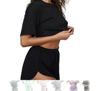 Générique Zalora 2 Piece Short Split, Summer Pajama Sets for Women, 2 Piece Shorts Split Loungewear, Zaloraessentials Pajamas (Black,Grand)