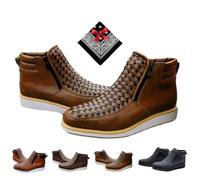 Générique Zenfaze Handcrafted Western Cowboy Boots, Men's Square Toe Leather Double Zipper Hand-woven Cowboy Boot (Khaki,39)
