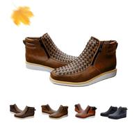 Générique Zenfaze Handcrafted Western Cowboy Boots, Men's Square Toe Leather Double Zipper Hand-woven Cowboy Petatillo Boot with Double Side Zipper (Khaki,44)
