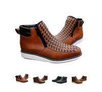 Générique Zenfaze Handcrafted Western Cowboy Boots, Men's Square Toe Leather Hand-woven Cowboy Boot, Double Side Zipper (Brown,38)