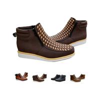 Générique Zenfaze Handcrafted Western Cowboy Boots, Men's Square Toe Leather Hand-woven Cowboy Boot, Double Side Zipper (Coffee,48)