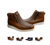 Générique Zenfaze Handcrafted Western Cowboy Boots, Men's Square Toe Leather Hand-woven Cowboy Boot, Double Side Zipper (Khaki,46)