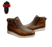 Générique Zenfaze Handcrafted Western Cowboy Boots,Men's Square Toe Leather Hand-woven Cowboy Double Side Zipper Petatillo Boot (khaki,36)