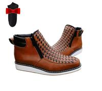 Générique Zenfaze Handcrafted Western Cowboy Boots,Men's Square Toe Leather Hand-woven Cowboy Double Side Zipper Petatillo Boot (brown,35.5)