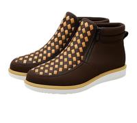 Générique Zenfaze Shoes for Men, Botas De Petatillo Para Hombre, Leather Square Toe Hand-woven Petatillo Boots with Double Side Zipper (42,Coffee)