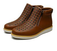 Générique Zenfaze Shoes for Men, Botas De Petatillo Para Hombre, Leather Square Toe Hand-woven Petatillo Boots with Double Side Zipper (46,Khaki)