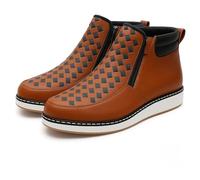 Générique Zenfaze Shoes for Men, Botas De Petatillo Para Hombre, Leather Square Toe Hand-woven Petatillo Boots with Double Side Zipper (45,Brown)
