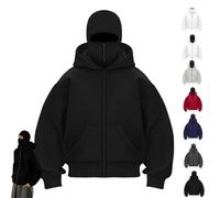 Générique Zip Up Hoodie Hoodie with Face Mask Built in Balaclava,Ski Mask Balaclava Hoodies for Men (Black,M)