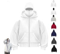Générique Zip Up Hoodie Hoodie with Face Mask Built in Balaclava,Ski Mask Balaclava Hoodies for Men (White,M)