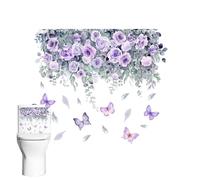 Générique Zunetsutock Autocollant pour siège de toilette en forme de fleurs - Autocollant mural pour salle de bain, motif floral, feuille verte, décoration de fenêtre, pour abattant de toilettes | S