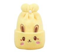 Generisch 0 6 mois Bonnet tricoté Oreilles Broderie Plissé Top Imitation Perle Décor Extensible Oreille Épais Hiver Bébé Fille Bonnet pour Voyage Bonnet d'hiver Garçon, jaune, taille unique