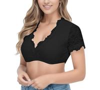 Generisch 1 gilet en dentelle à armatures pour femme - Élégant chemisier Dirndl noir - Chemisier en dentelle pour fête de la bière, Noir , 6XL