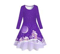 Generisch 152 Bébé Fille Arbres de Noël Cerf Imprimé Noël Manches Longues Fête Princesse Robe Enfants Filles Tulle, lilas, 6-7 ans