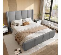Generisch 160 x 200 cm - Cadre de lit rembourré élégant et moderne - Tête et pied de lit hauts - Port USB certifié - Cadre en fer et combinaison en bois - Solide et durable - Gris