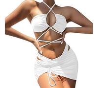 Generisch 2022 Ensemble de lingerie sexy 3 pièces pour femme Soutien-gorge et culotte Ensemble de maillots de bain Bikini pour femmes Couleurs bonbon Maillots de bain Beachwear Tops Moelleux, Blanc.,