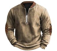 Generisch 2024/Hiver Hommes Mode Grande Taille Décontracté Impression Numérique 3D Pull Tricoté Tissu Demi-fermeture éclair Pull à Capuche Col Rond, kaki, XL