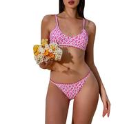 Generisch 2024 Nouveau maillot de bain bikini sexy américain européen deux pièces taille haute pour femmes, Rose, S