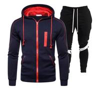 Generisch 2024 Survêtement décontracté pour homme - Manches longues - Fermeture éclair complète - Course à pied - Jogging - Athletic Sweat Suits, Marine, XXL