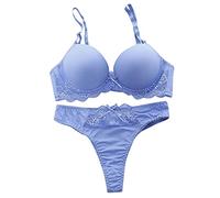 Generisch 2025 Basse Rembourré Dentelle Soutien-Gorge Push Femme Culotte Sous-vêtements pour Femmes en Ensemble Lingerie avec Rubans, bleu, 95C