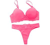 Generisch 2025 Basse Rembourré Dentelle Soutien-Gorge Push Femme Culotte Sous-vêtements pour Femmes en Ensemble Lingerie avec Rubans, Rose, 110C