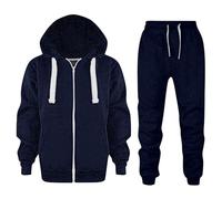 Generisch 2025- Bébé Enfants Manches Longues Couleur Solide Zip Up Sweat à Capuche Sweatshirt Top Filles Manteau Vestes Pantalons Avec Poche Ensemble de Vêtements Fille 128, bleu foncé, 11-12 ans