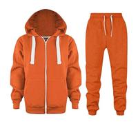 Generisch 2025- Bébé Enfants Manches Longues Couleur Solide Zip Up Sweat à Capuche Sweatshirt Top Filles Manteau Vestes Pantalons Avec Poche Ensemble de Vêtements Fille 128, Orange, 6-7 ans