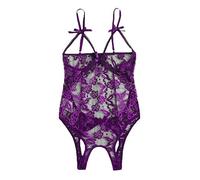 Generisch 2025 Body- Body- Sous-vêtement pour femme en dentelle creuse avec nœud - Entrejambe ouvert - Nœud papillon - Lingerie pour femme, lilas, L