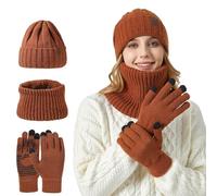 Generisch 2025, bonnet tricoté écharpe, ensemble de deux pièces, grand, adapté pour les bonnets chauds d'hiver épais flocons de neige pour femmes, marron, taille unique