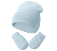 Generisch_2025 Bonnets d'hiver pour tout-petits, filles et garçons, douces bonnets pour bébés pour tout-petits, bonnets d'hiver tricotés avec écharpe et cache-cou pour enfants, bleu, 3-24 mois