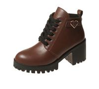 Generisch 2025 Bottes courtes pour femme 2024 Hiver Europe Amérique Talon épais Talon haut Fermeture éclair latérale Bottines homme imperméables larges, marron, 38 EU