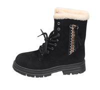 Generisch 2025 Bottes de neige d'hiver à talon bas à talon carré pour femmes en Europe Amérique ainsi que velours avec sangle avant épaisse pour femme Chaussures hautes élégantes, Noir , 42 EU