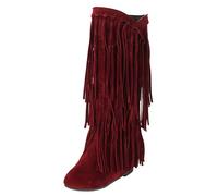 Generisch 2025 - Bottes d'hiver pour femme - Grandes tailles - Talon épais - Franges - Bottes d'intérieur - Boosters de longueur moyenne - Chaussures pour femme - Printemps 2017, rouge, 42 EU