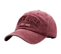 Generisch 2025 Casquette de baseball en denim lavé vintage avec lettres brodées, casquette en papier unisexe de style New York Angleterre, Bordeaux, taille unique