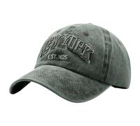 Generisch 2025 Casquette de baseball en denim lavé vintage avec lettres brodées, casquette en papier unisexe de style New York Angleterre, Vert foncé., taille unique