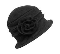 Generisch 2025 Chapeau cloche en laine vintage avec motif floral pour femme, accessoire d'hiver des années 1920, chapeau élégant pour l'hiver chapeau de pêcheur en maille, Noir , taille unique