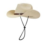 Generisch 2025 Chapeau d'été de style cowboy pour la plage, chapeau de soleil décontracté pour les vacances, style panama, chapeau de bowler ombre, chapeau de soleil avec ruban enfant, beige, taille
