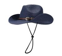 Generisch 2025 Chapeau d'été de style cowboy pour la plage, chapeau de soleil décontracté pour les vacances, style panama, chapeau de bowler ombre, chapeau de soleil avec ruban enfant, bleu, taille