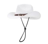 Generisch 2025 Chapeau d'été de style cowboy pour la plage, chapeau de soleil décontracté pour les vacances, style panama, chapeau de bowler ombre, chapeau de soleil avec ruban enfant, Blanc., taille