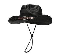 Generisch 2025 Chapeau d'été de style cowboy pour la plage, chapeau de soleil décontracté pour les vacances, style panama, chapeau de bowler ombre, chapeau de soleil avec ruban enfant, Noir , taille