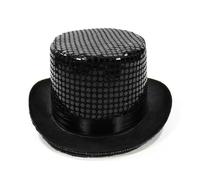Generisch 2025 Chapeau Haut Vintage Chapeau de Jazz Britannique Chapeau de Magicien Performance Chapeau à Paillettes Soie Pluie Haut Chapeau de Bowboy en Carton, Noir , taille unique